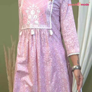 Pink Printed With Embroidered Pure Cotton Naira Cut Suit