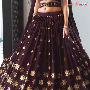 Wine Sequins Embroidered Georgette Lehenga Choli