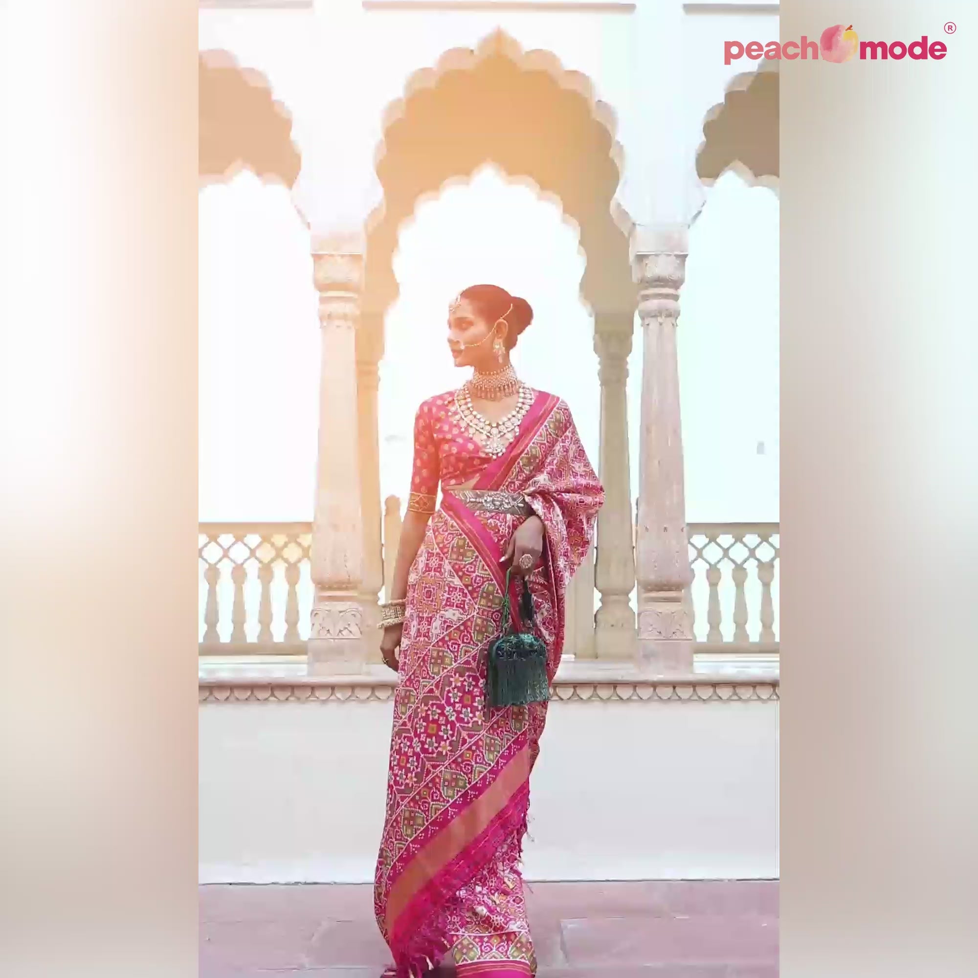 Pink & Cream  Printed Tussar Silk Saree With Tassels