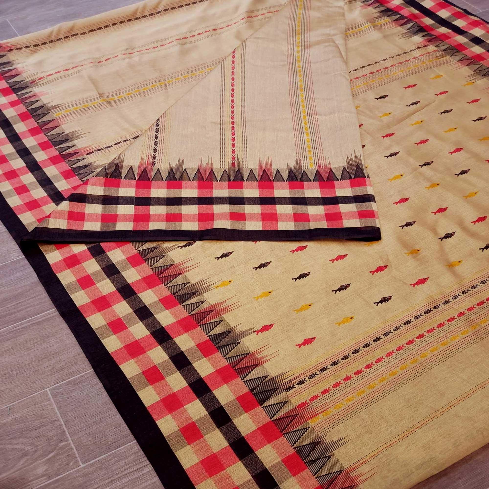 Fantastic Beige Colored Casual Wear Printed Bhagalpuri Silk Saree - Peachmode