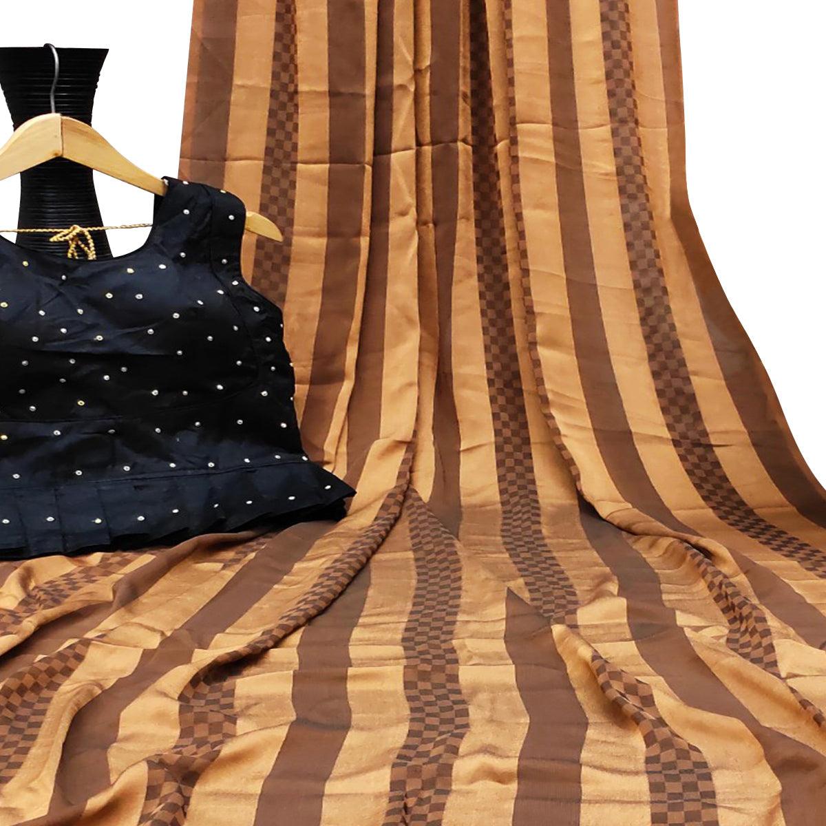 Fantastic Beige Colored Partywear Printed Brasso Saree - Peachmode
