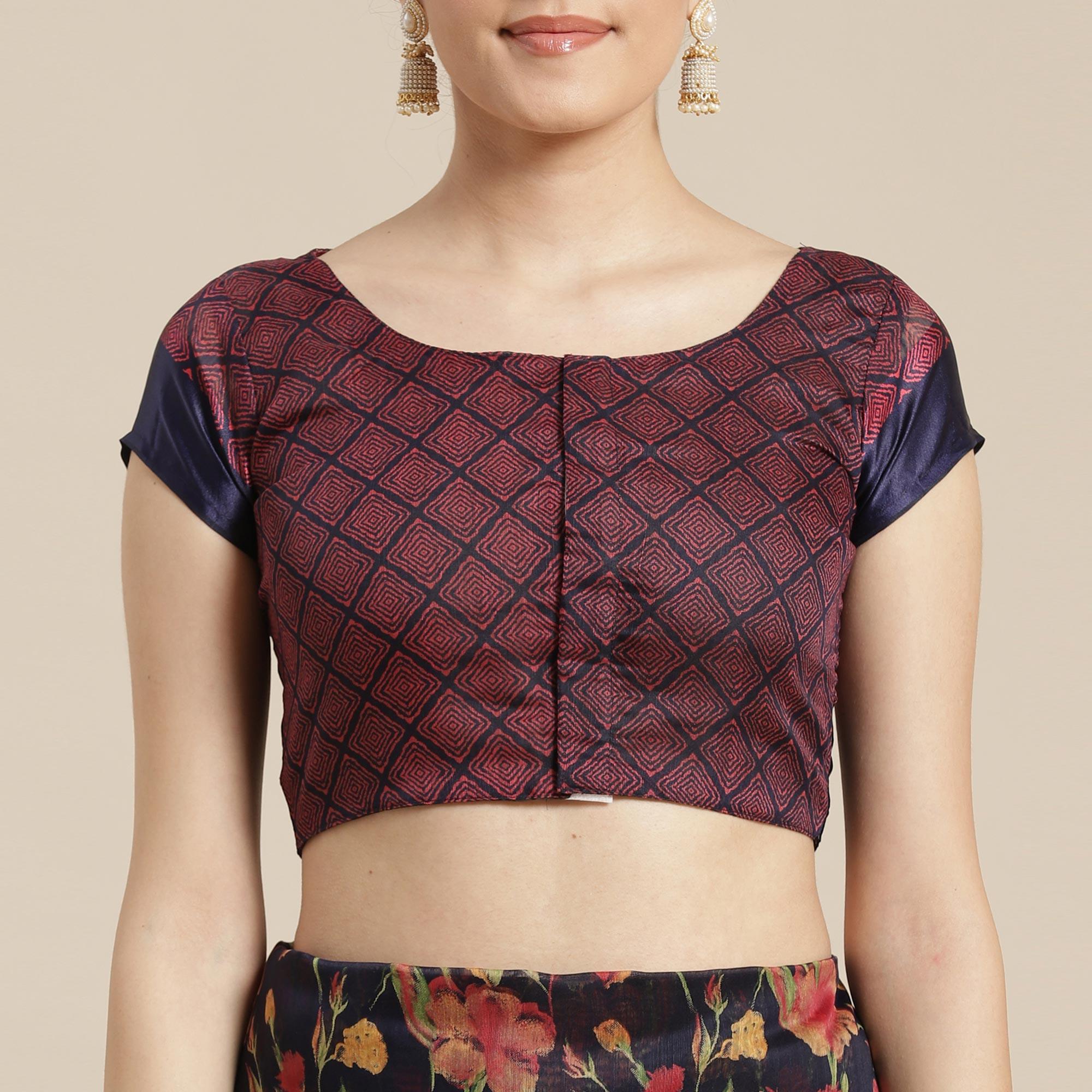 Fantastic Blue Colored Casual Wear Floral Printed Cotton Silk Saree - Peachmode