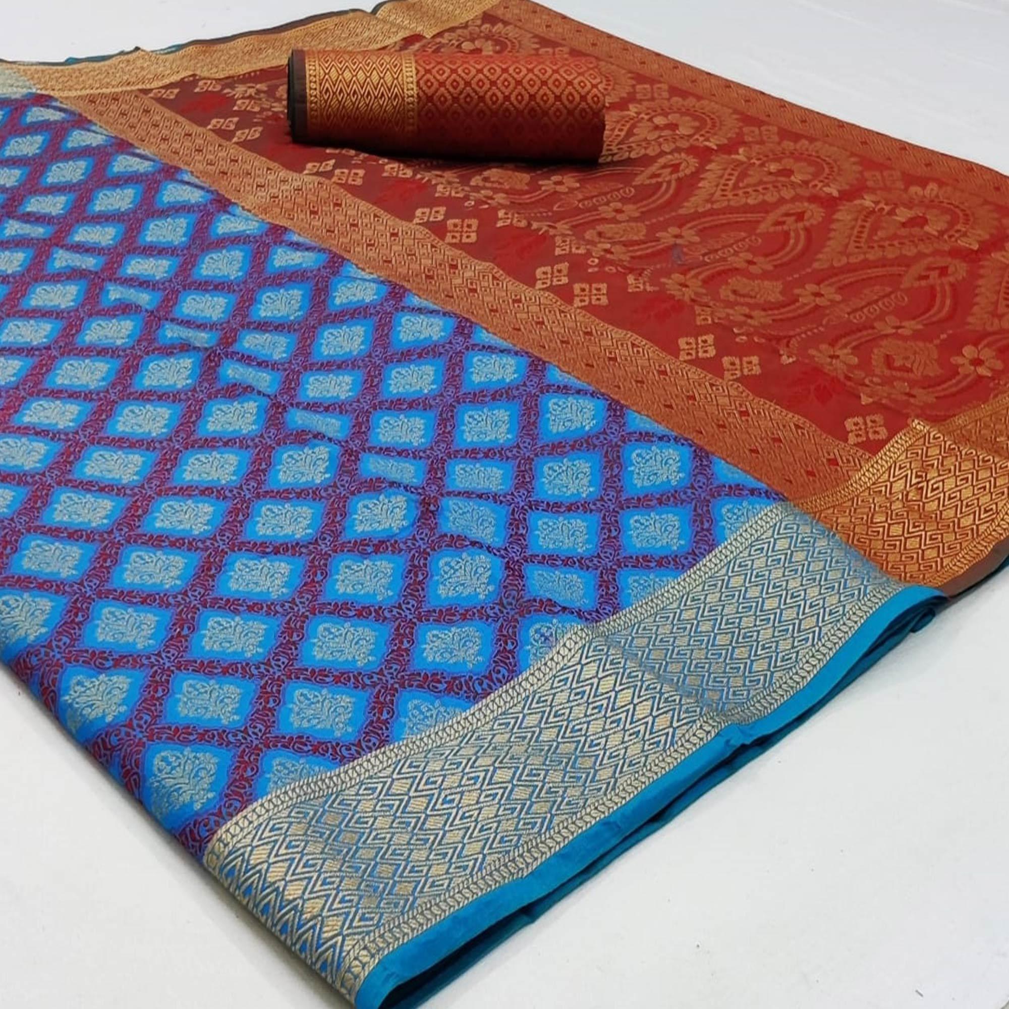 Fantastic Blue Colored Festive Wear Woven Patola Silk Saree - Peachmode