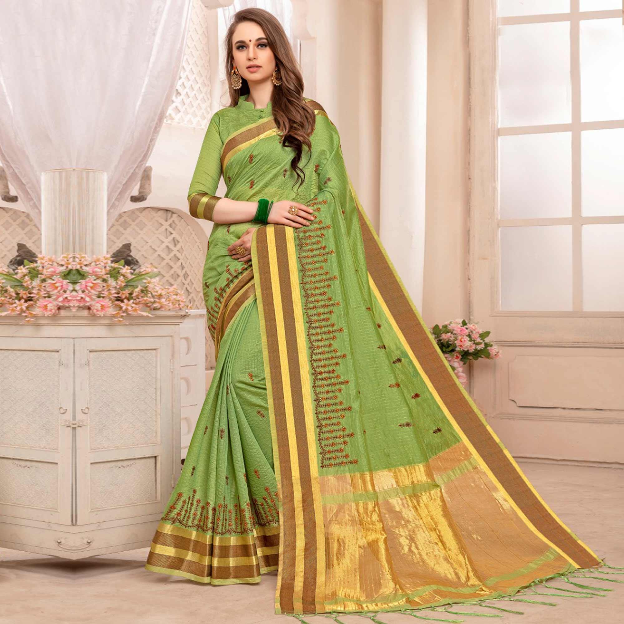 Fantastic Green Colored Festive Printed Art Silk Saree - Peachmode