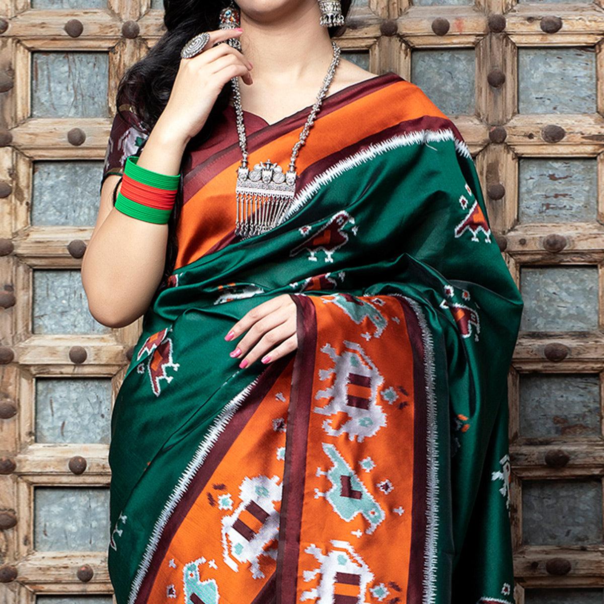 Fantastic Green Colored Festive Wear Woven Patola Silk Saree - Peachmode