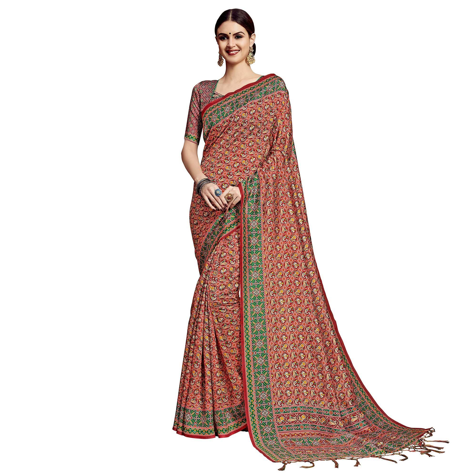 Fantastic Maroon Colored Festive Wear Printed Silk Saree - Peachmode