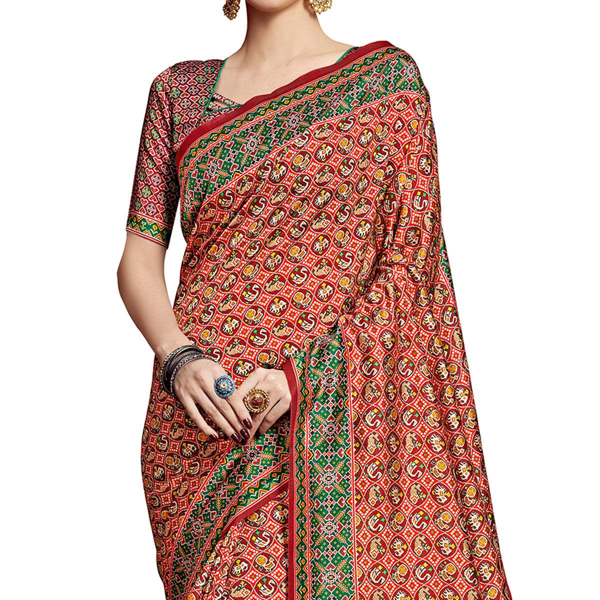 Fantastic Maroon Colored Festive Wear Printed Silk Saree - Peachmode