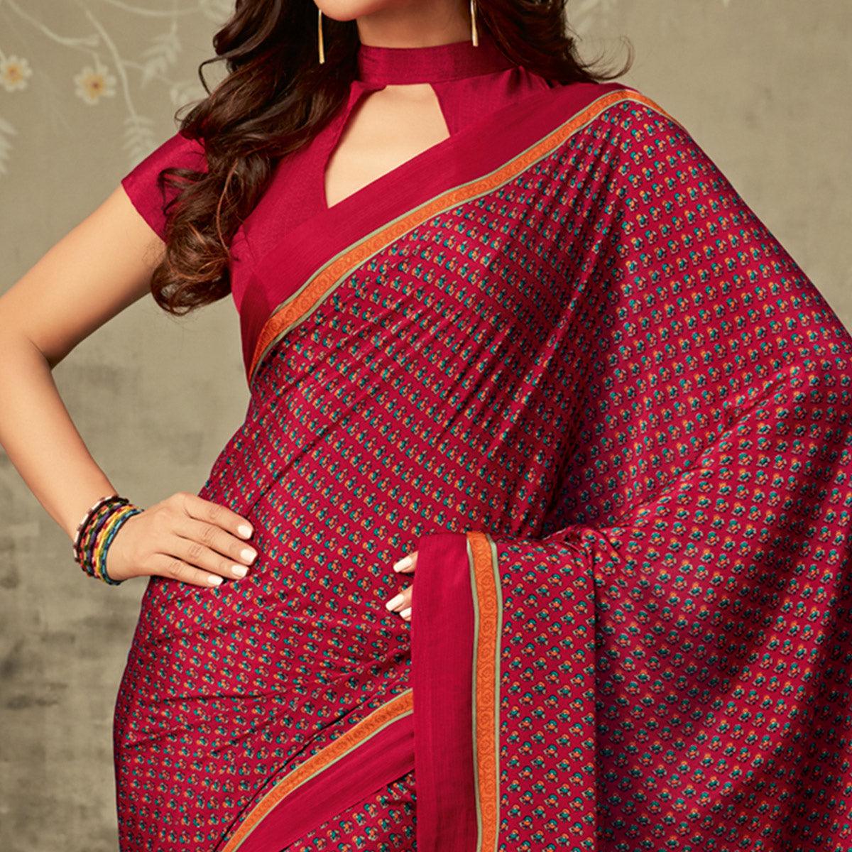 Fantastic Maroon Colored Partywear Printed Crepe Saree - Peachmode