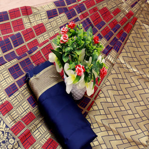 Fantastic Navy Blue - Red Colored Festive Wear Woven Art Silk Saree - Peachmode