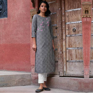 Fantastic Orange Colored Casual Wear Embroidered Pure Cotton Kurti - Peachmode