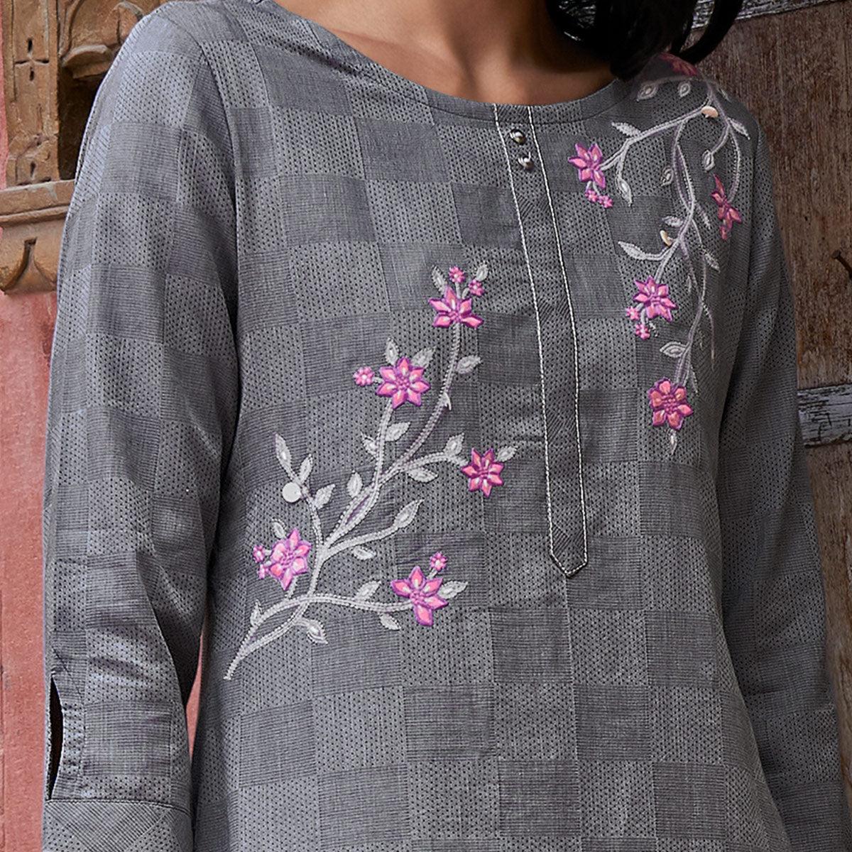 Fantastic Orange Colored Casual Wear Embroidered Pure Cotton Kurti - Peachmode