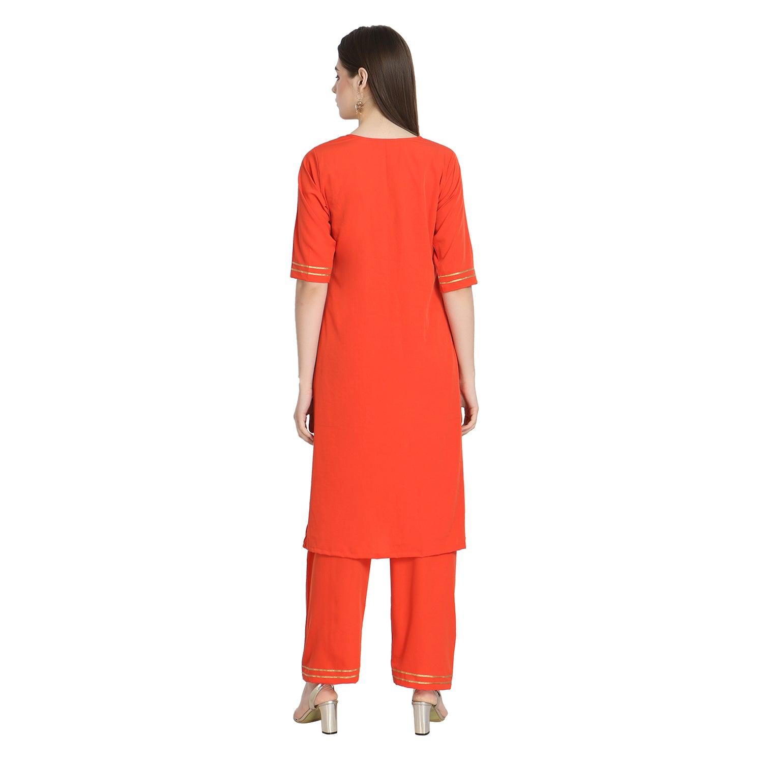 Fantastic Orange Colored Casual Wear Straight Crepe Kurti-Palazzo Set - Peachmode