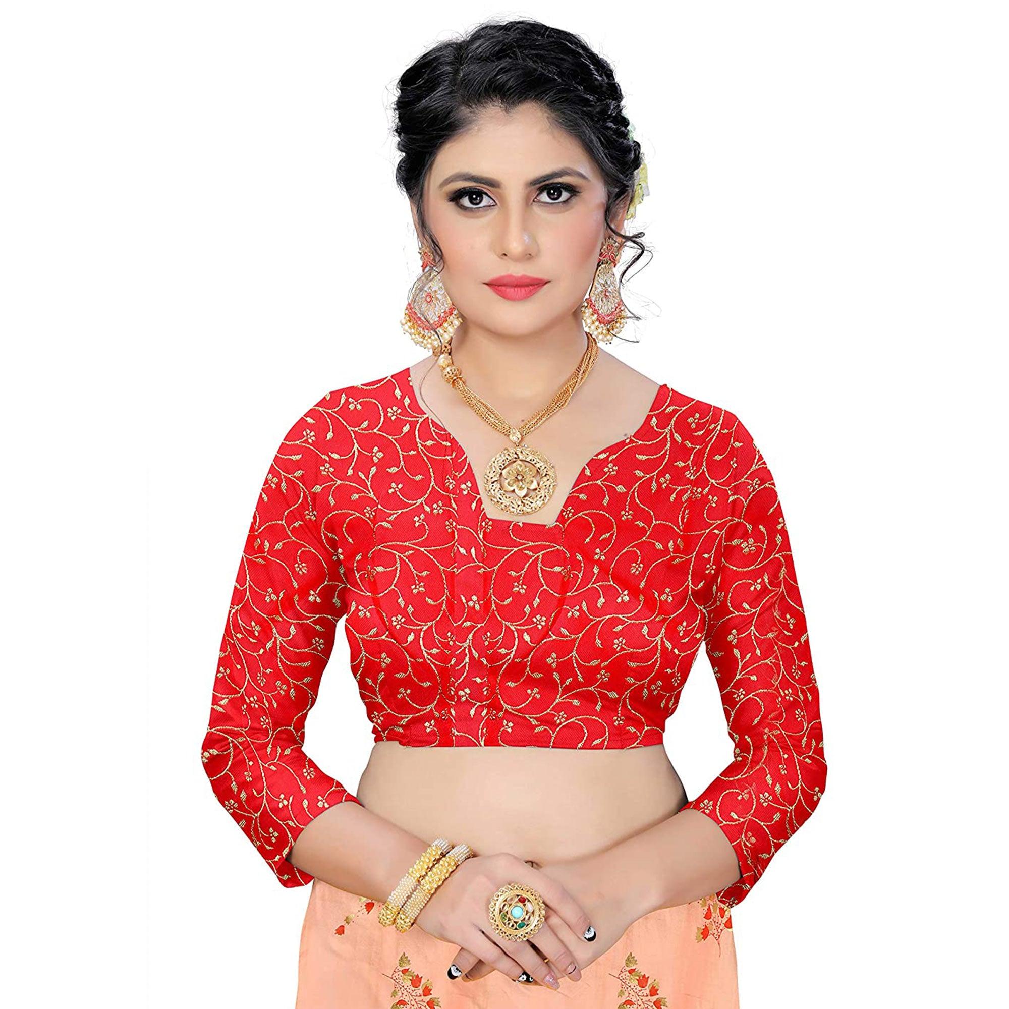 Fantastic Peach Colored Partywear Foil Work Printed Art Silk Saree - Peachmode