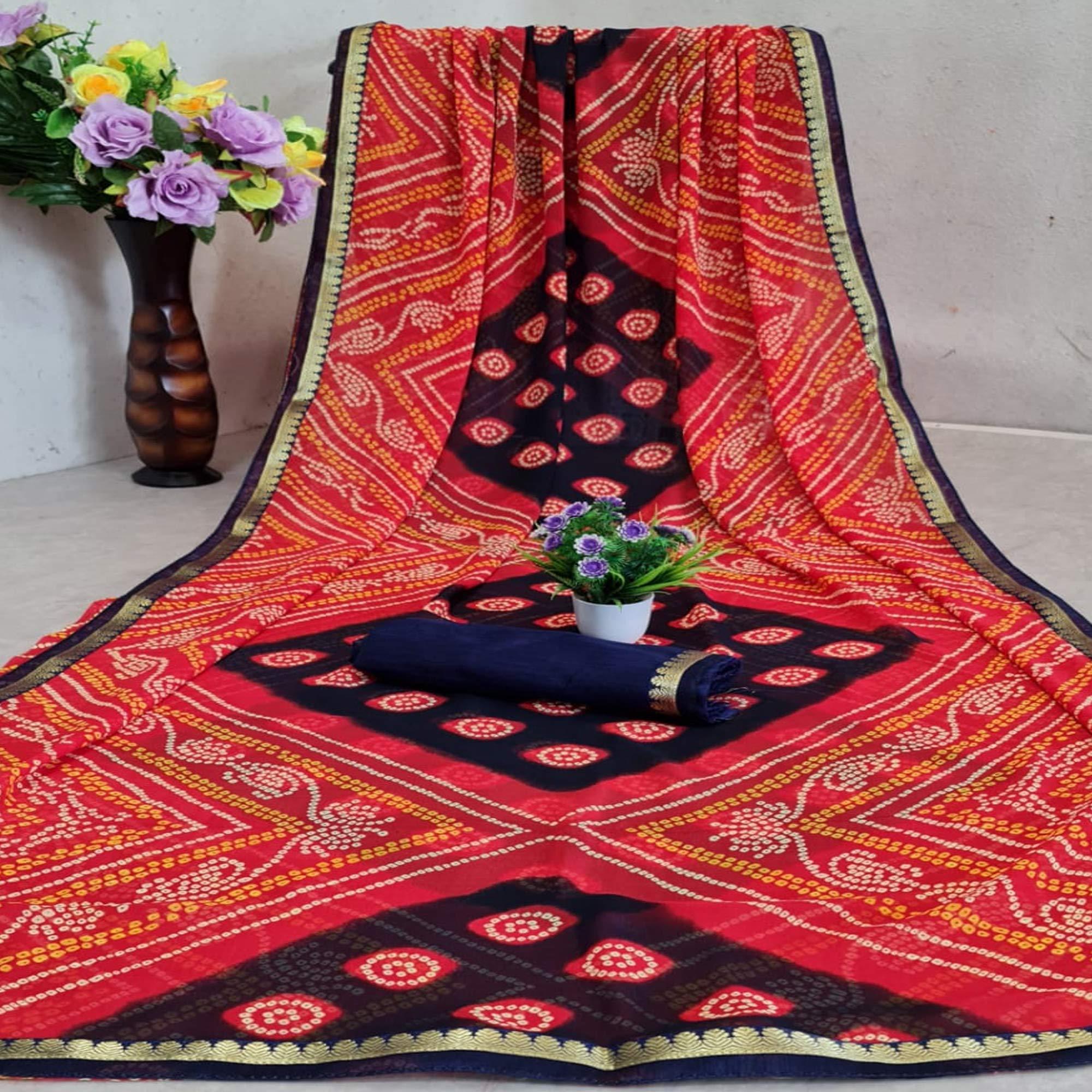 Fantastic Pink - Blue Colored Festive Wear Woven Moss Georgette Saree - Peachmode