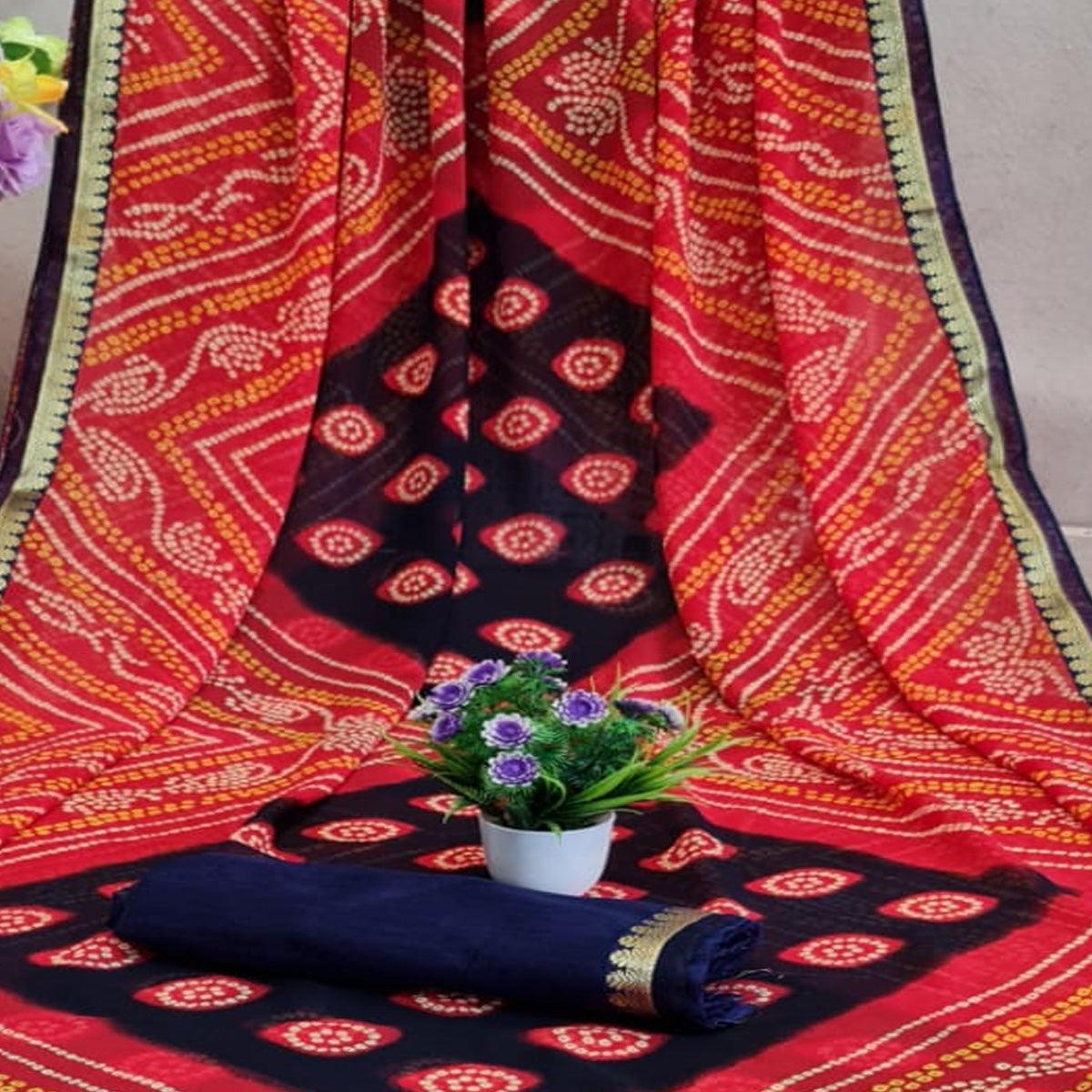 Fantastic Pink - Blue Colored Festive Wear Woven Moss Georgette Saree - Peachmode