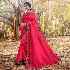Fantastic Pink Colored Party Wear Embroidered Art Silk Saree - Peachmode