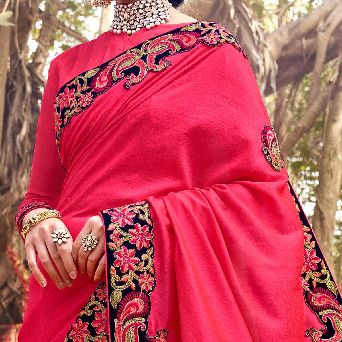 Fantastic Pink Colored Party Wear Embroidered Art Silk Saree - Peachmode