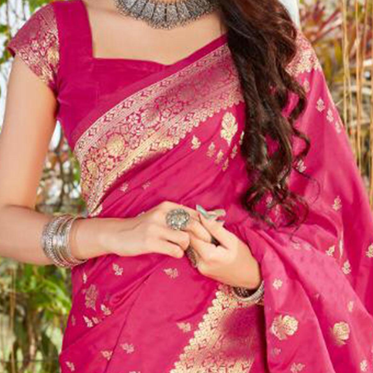 Fantastic Pink Coloured Partywear Woven Silk Saree - Peachmode