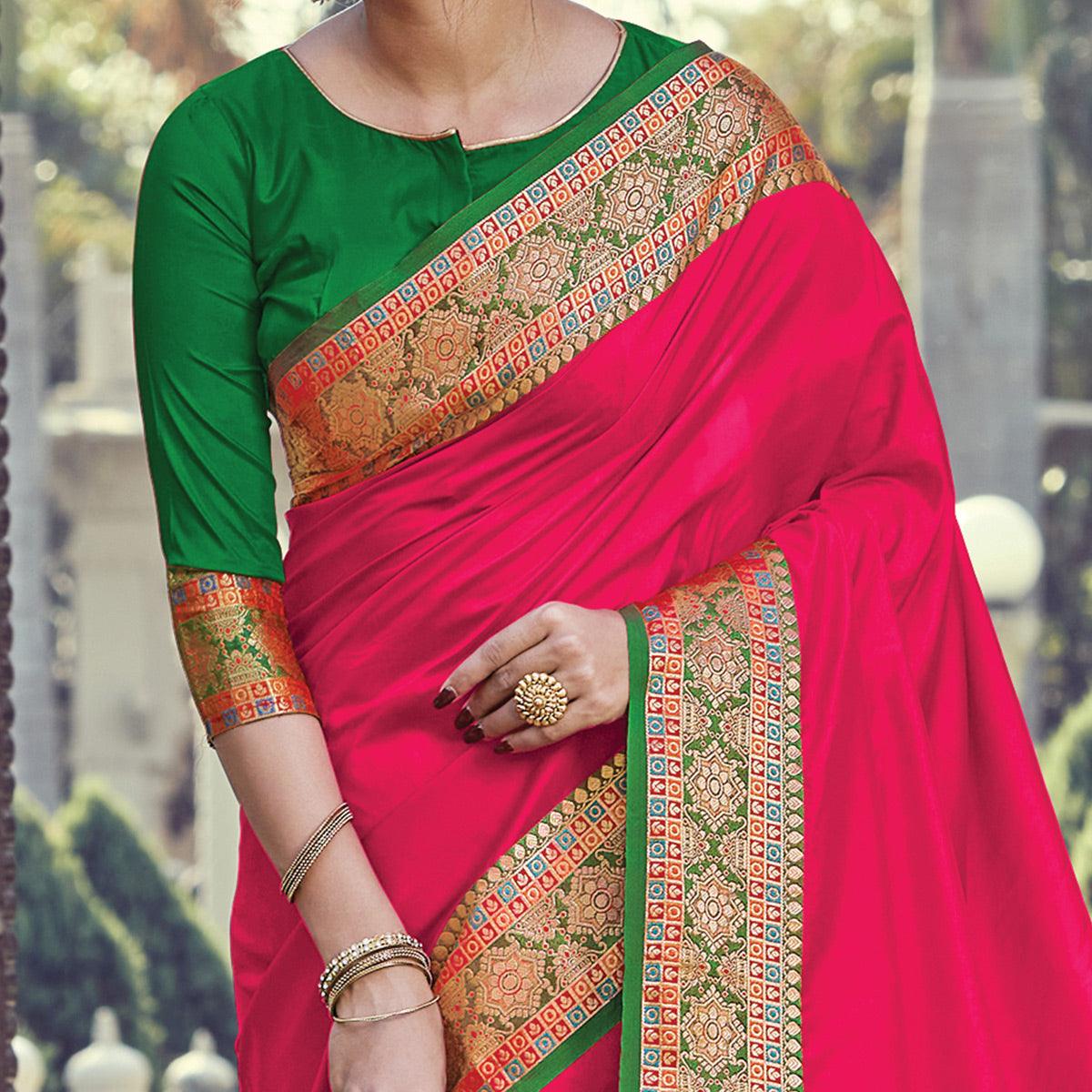 Fantastic Pink Coloured Partywear Woven Silk Saree - Peachmode
