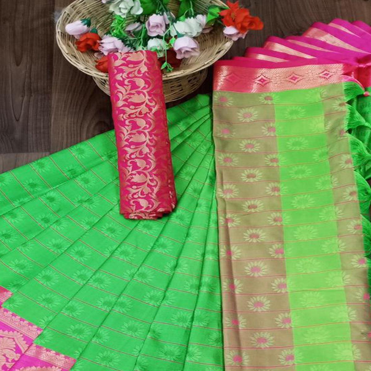 Fantastic Popti Colored Festive Wear Woven Cotton Silk Saree - Peachmode