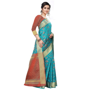 Fantastic Rama Colored Festive Wear Woven Kanjivaram Silk Saree - Peachmode