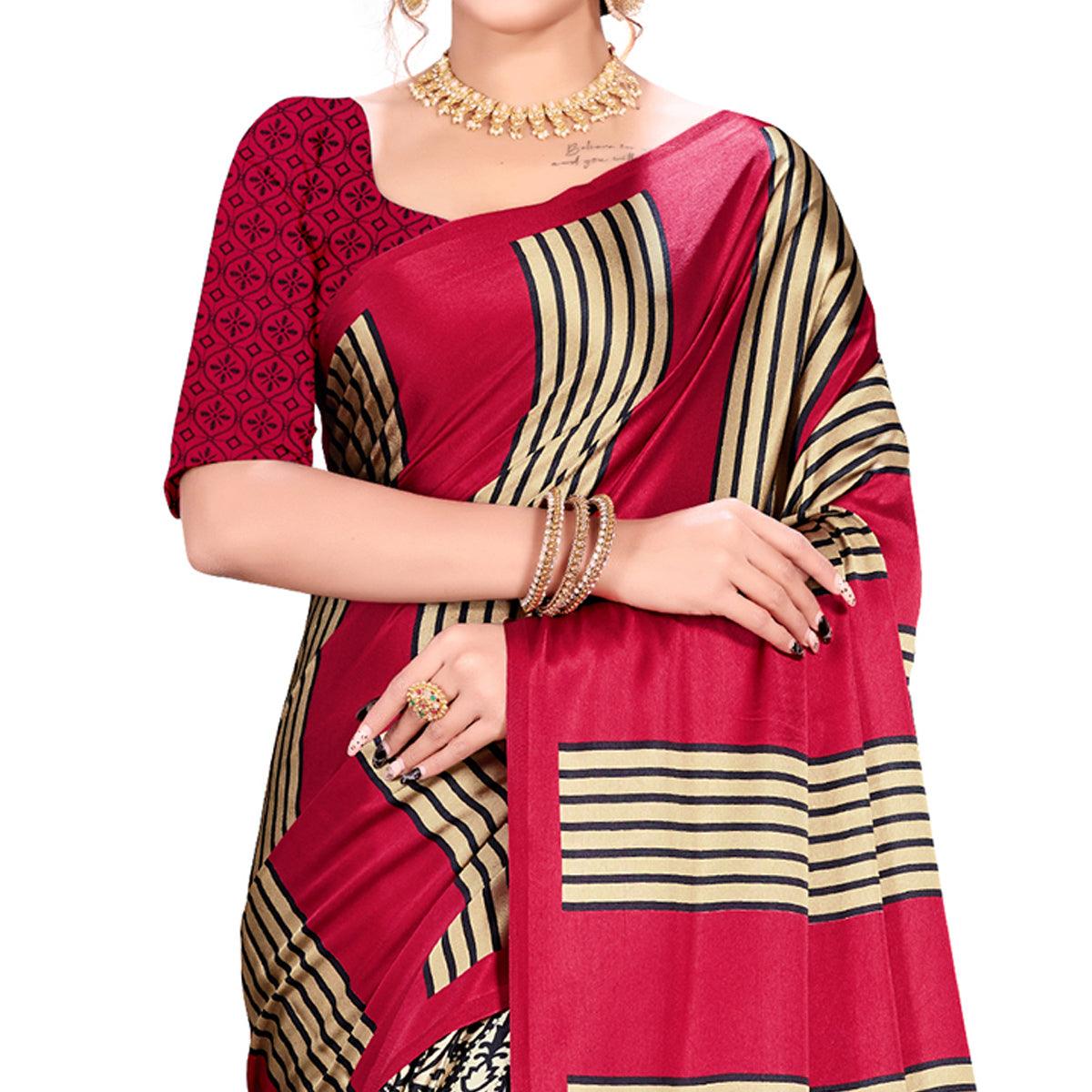 Fantastic Red Colored Festive Wear Printed Satin Crepe Saree - Peachmode