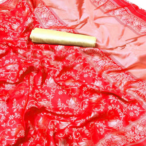 Fantastic Red Colored Festive Wear Woven Jacquard Silk Saree - Peachmode