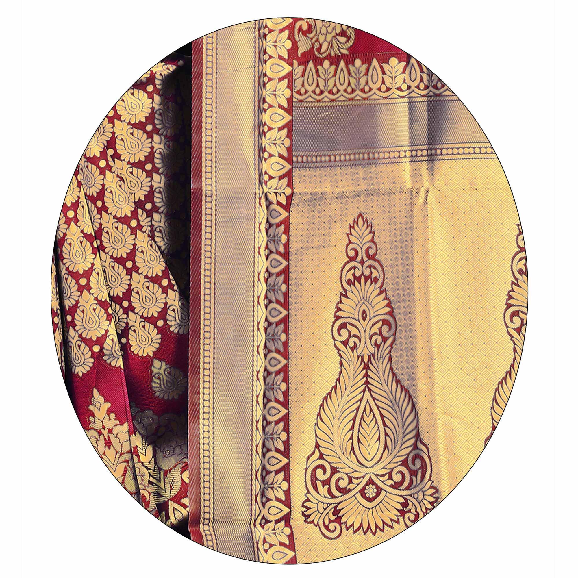 Fantastic Red Colored Festive Wear Woven Silk Saree - Peachmode