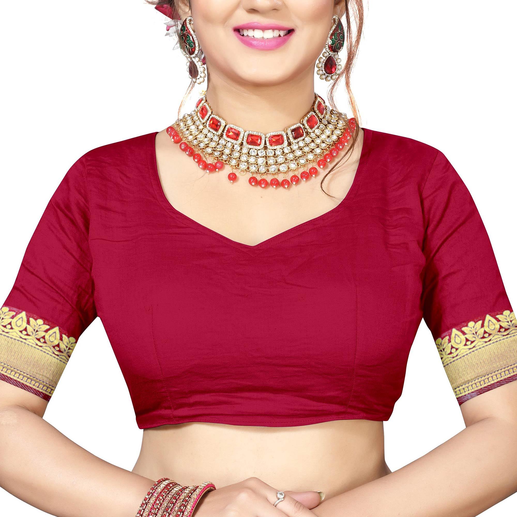 Fantastic Red Colored Festive Wear Woven Silk Saree - Peachmode