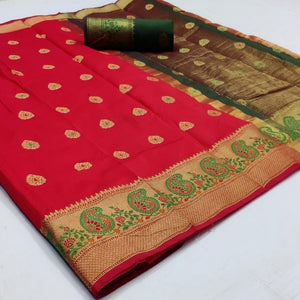 Fantastic Red Colored Festive Wear Woven Soft Silk Saree - Peachmode