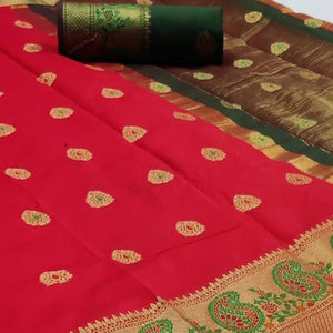 Fantastic Red Colored Festive Wear Woven Soft Silk Saree - Peachmode