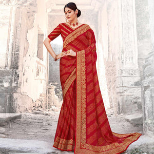 Fantastic Red Coloured Partywear Printed Chiffon georgette Saree - Peachmode