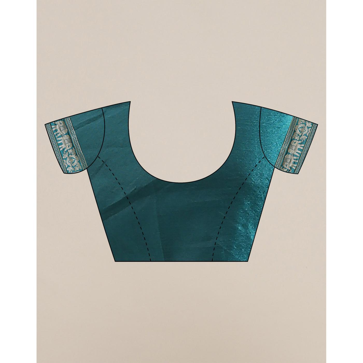 Fantastic Teal Green Colored Festive Wear Woven Silk Blend Saree - Peachmode