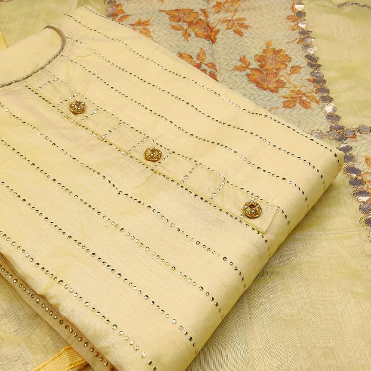 Fantastic Yellow Colored Casual Wear Embroidered Modal Silk Dress Material - Peachmode