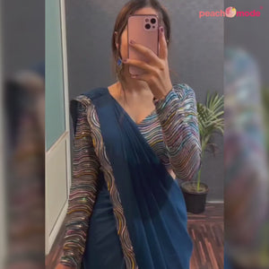 Blue Sequins Work Georgette Saree