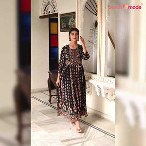 Black Jaipuri Printed Georgette Gown