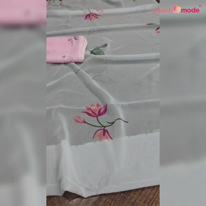 Pink-Blue Printed Half & Half Georgette Saree