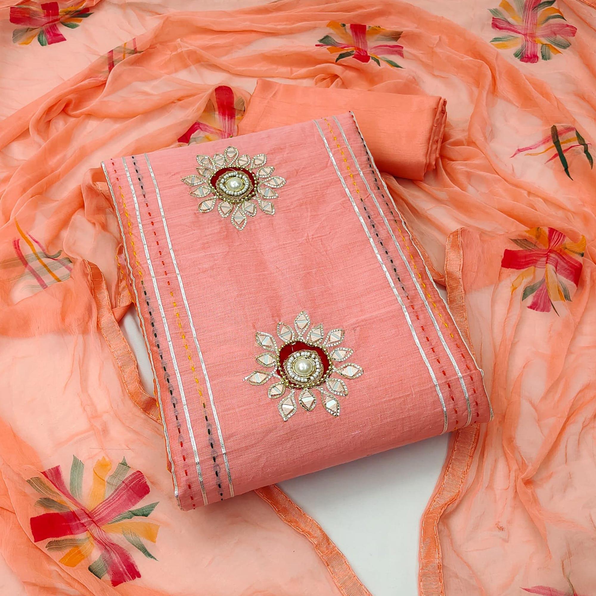 Fenta Embroidered Chanderi Dress Material - Peachmode