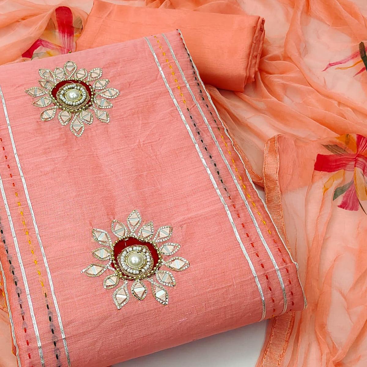 Fenta Embroidered Chanderi Dress Material - Peachmode