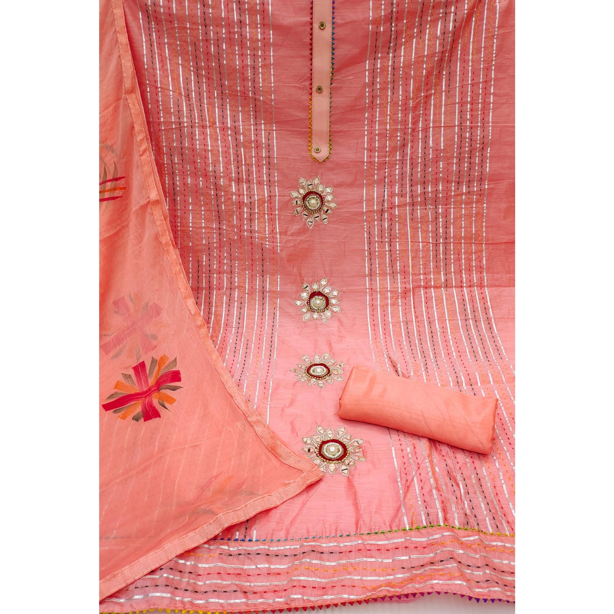 Fenta Embroidered Chanderi Dress Material - Peachmode