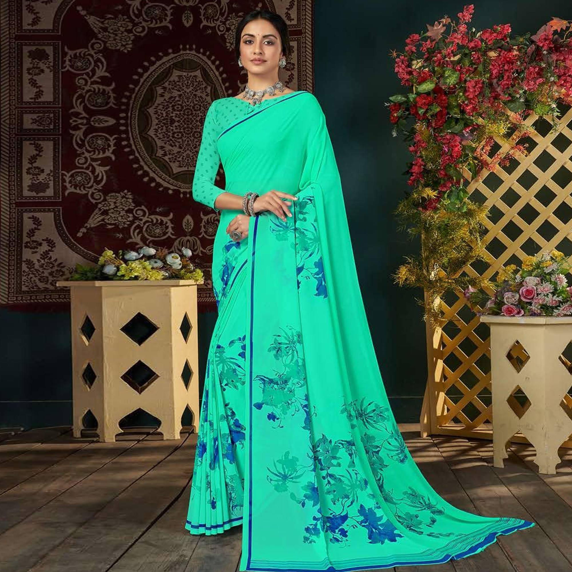 Ferozi Casual Wear Floral Digital Printed Georgette Saree - Peachmode