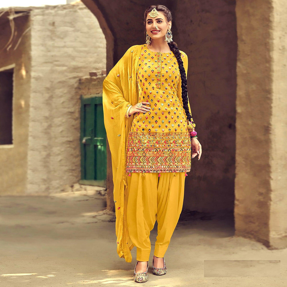 Patiyala Dress Design Yellow Colour Festive Wear Yellow Sequence