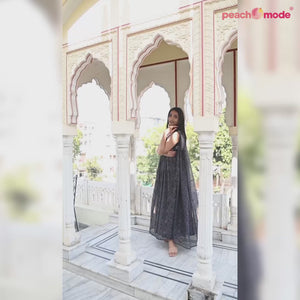 Grey Floral Digital Printed Georgette Gown