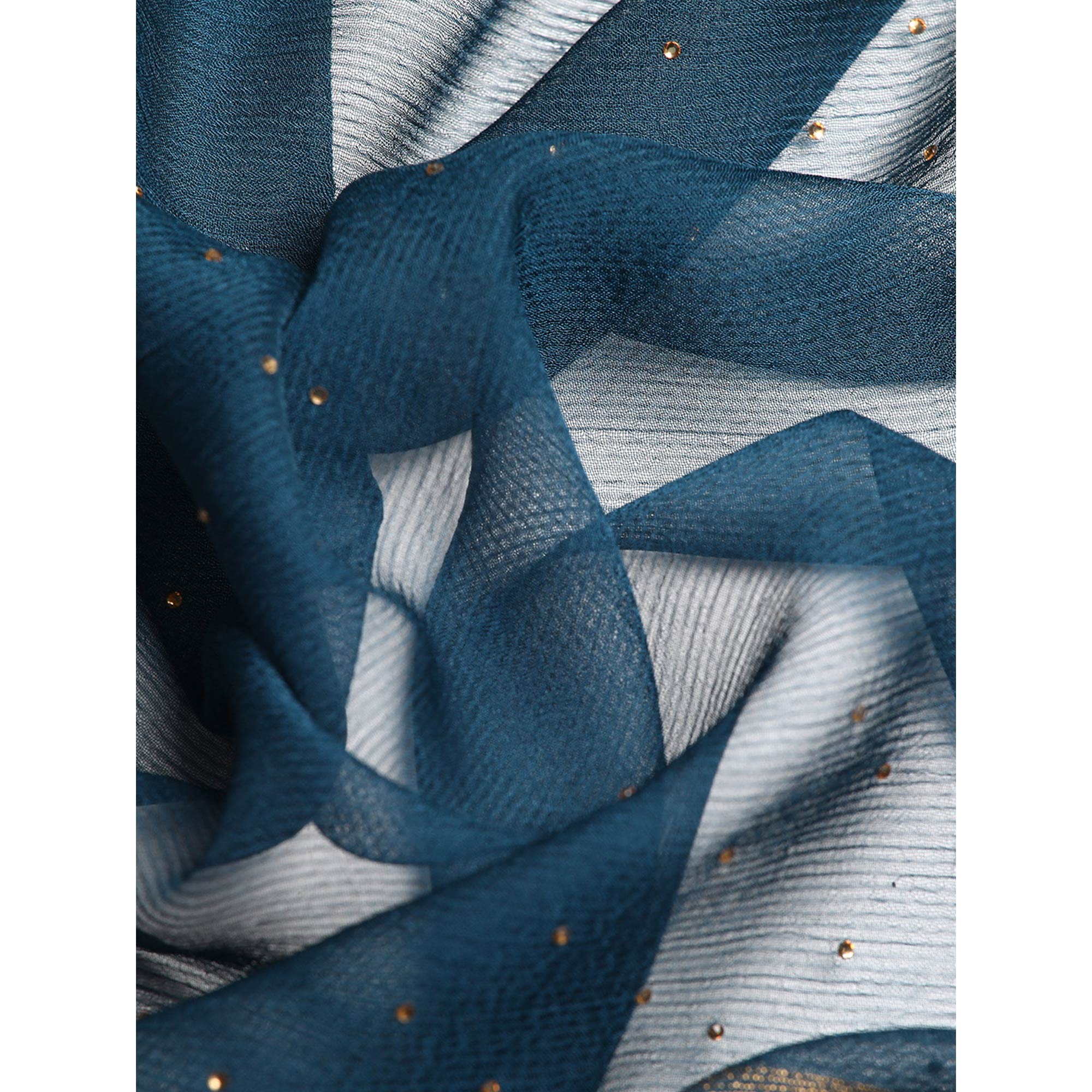 Blue Swarovski With Embroidery Work Viscose Chiffon Saree