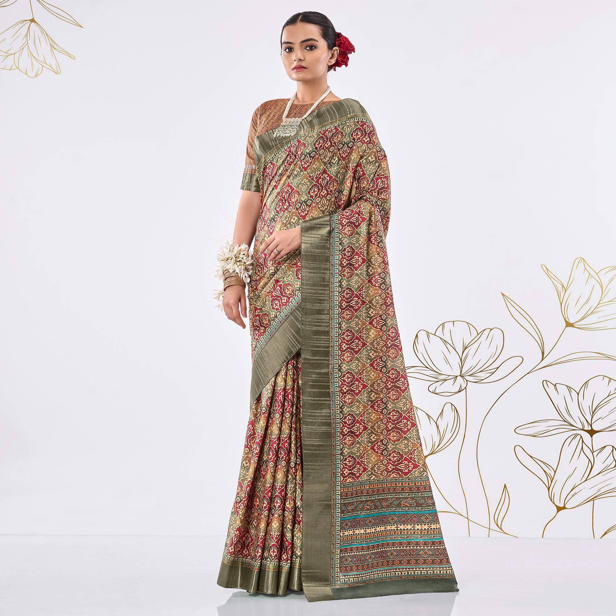 Multicolor Printed Art Silk Saree
