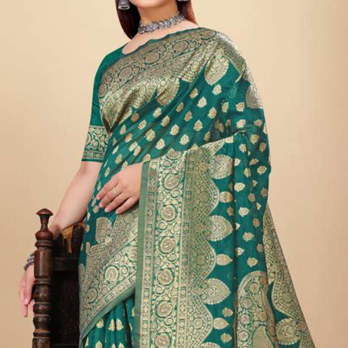Green Woven Art Silk Saree With Tassels