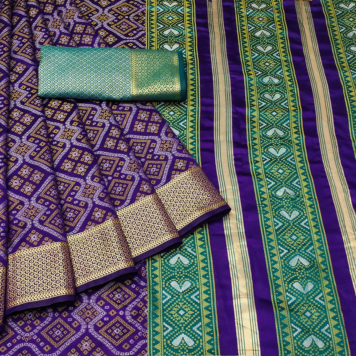 Violet Bandhani Woven Banarasi Silk Saree