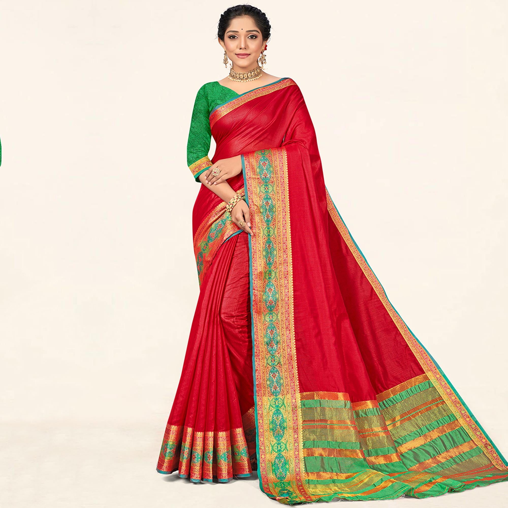 Red Woven Cotton Saree