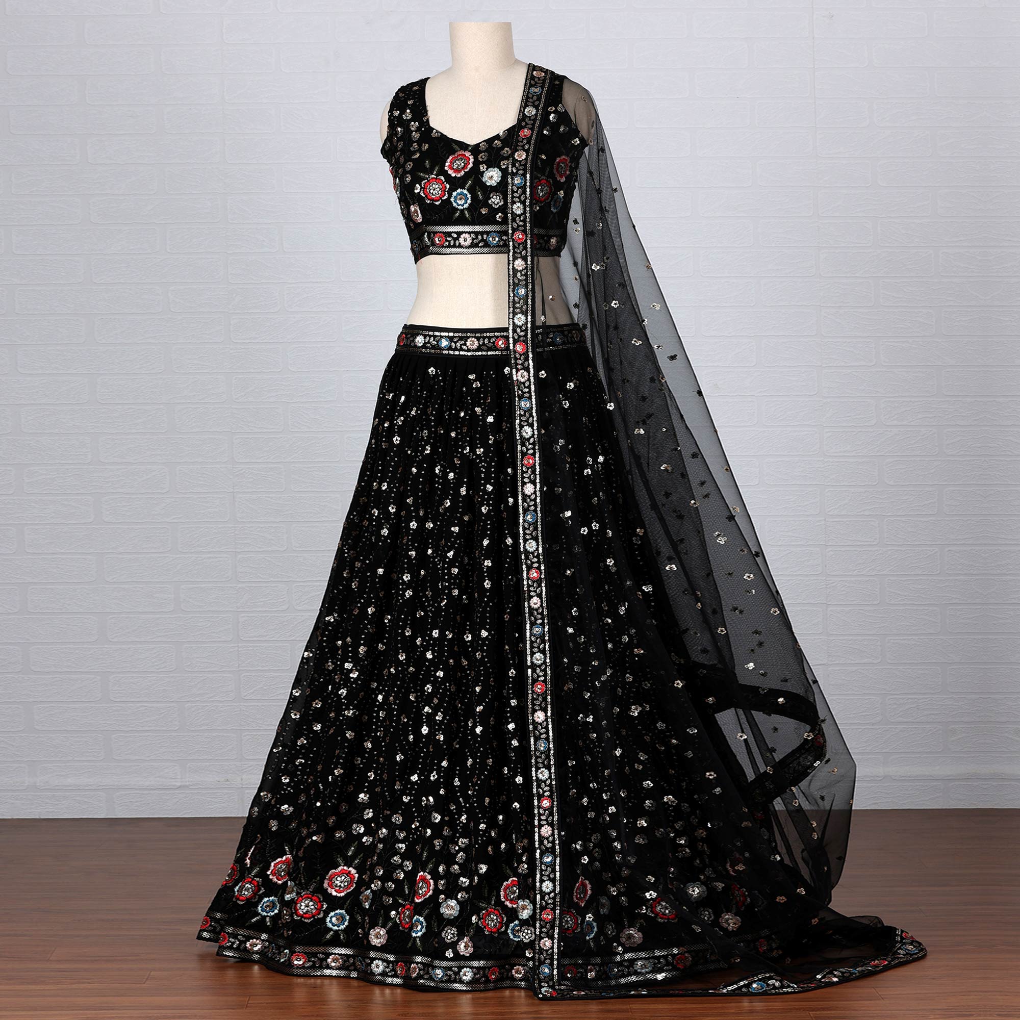 Black Sequins Embroidered Georgette Lehenga Choli
