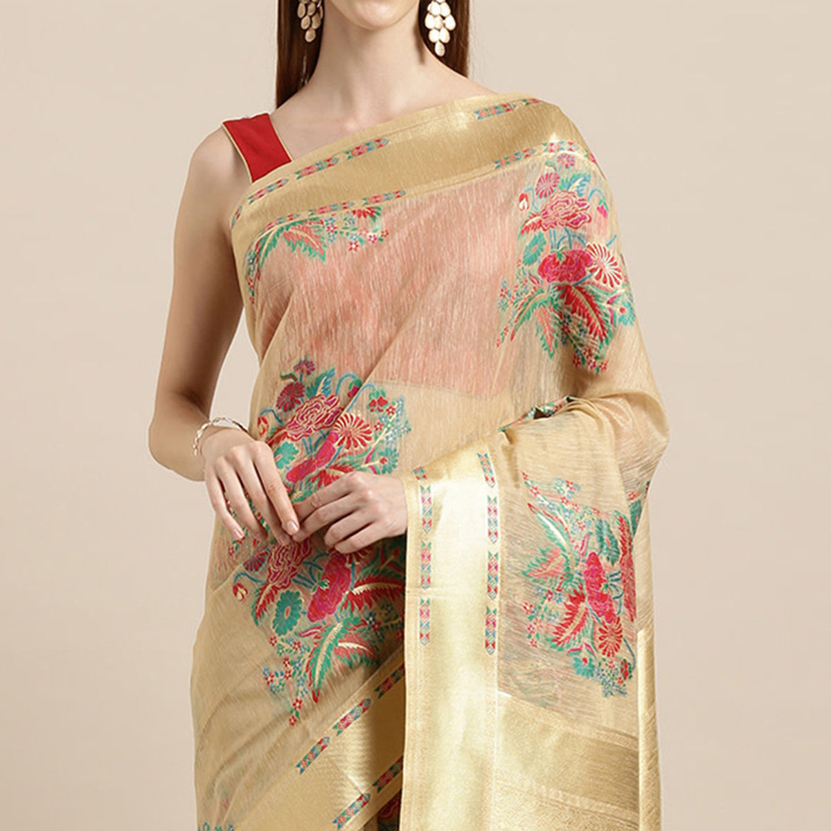 Beige Woven Kanjivaram Silk Saree